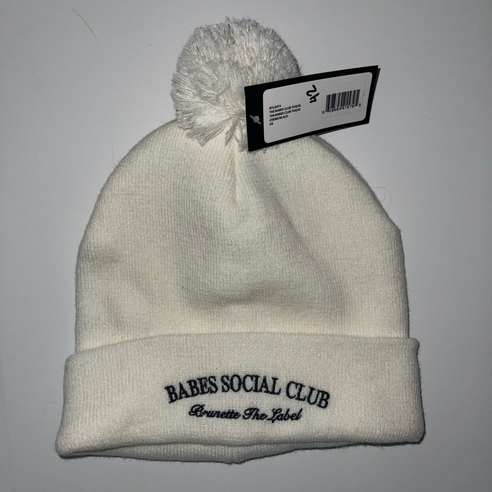 Brunette The Label Cream Beanie with Embroidery
